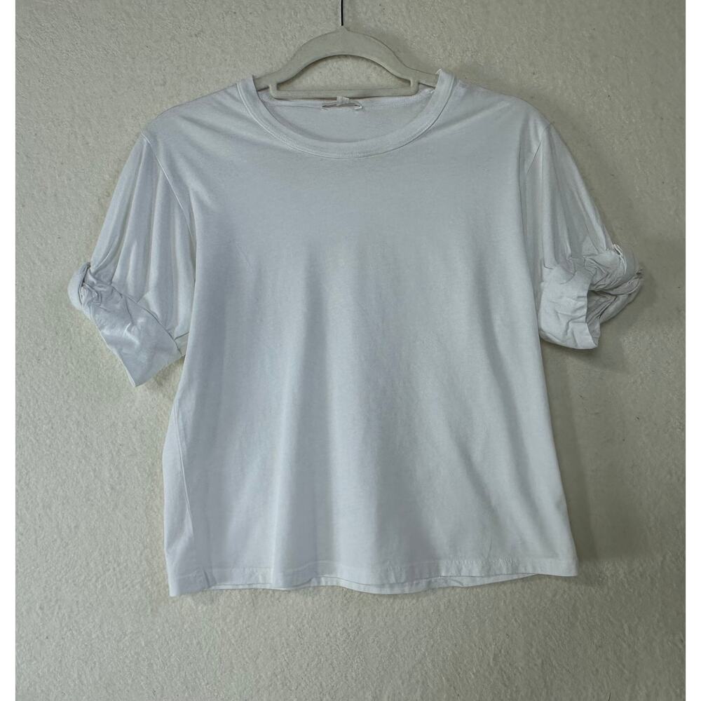 A.L.C. Wells White Cotton Top w/ Short Knot Sleeve SZ Small